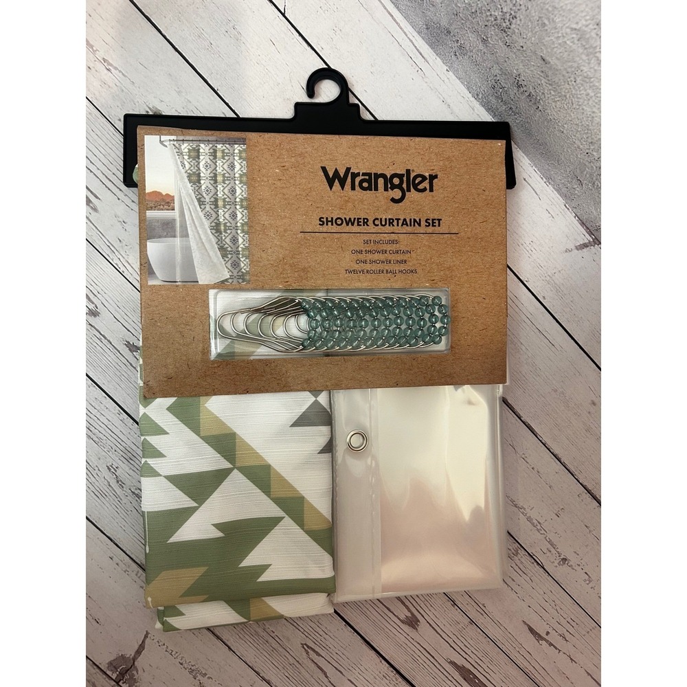 Wrangler Green‎ Tan Shower Curtain Set 14pc Aztec Southwestern 72x72 NEW